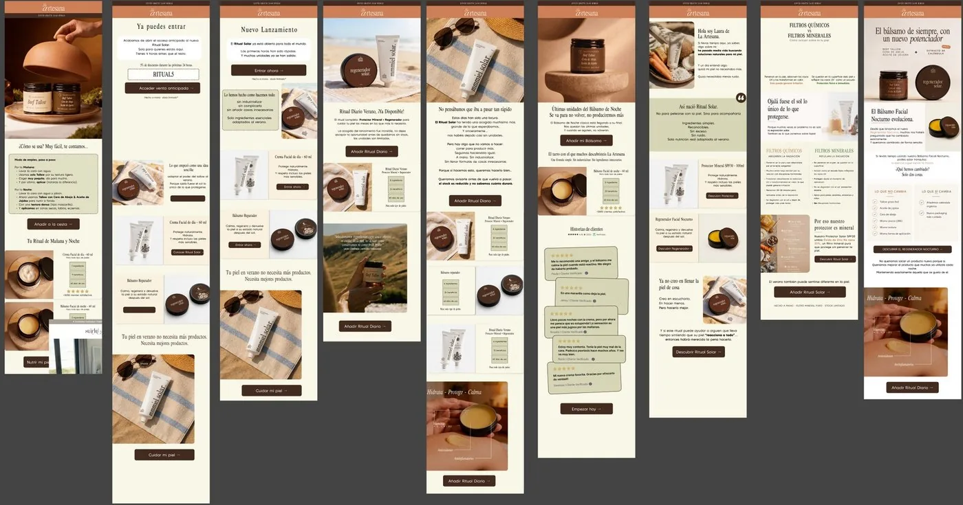Campañas y flujos de email de La Artesana diseñados por Kora